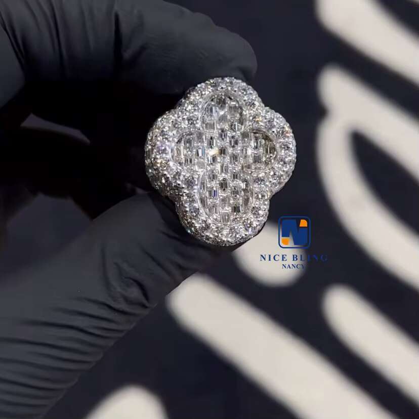 Fashion Designer VVS Moissanite Diamond Cross Shape Emerald Cut Iced Out Custom Hip Hop Ring