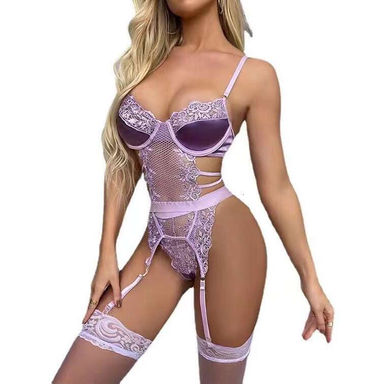 Spell Lingerie Porn Suits New Three Piece Hollow Embroidery Sexy Lingerie Set Without Legs Sexy Lingerie