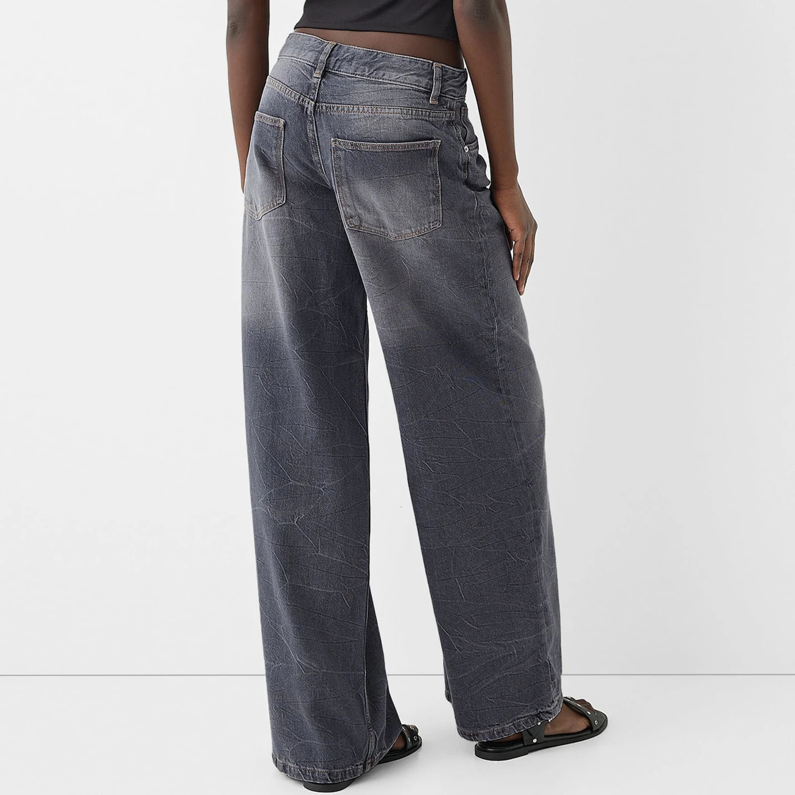 Combhasaki Womens Y2K Vintage Tie-dye Color Baggy Jeans Textured Loose Fit Button Low Waist Denim Long Pants Casual Trousers 250527