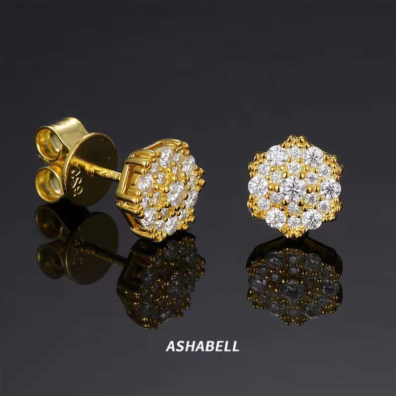 New S925 Silver Inlaid With Moissanite and Fully Inlaid With Flowers Hip-hop Hot-selling Simple Personalized Earrings