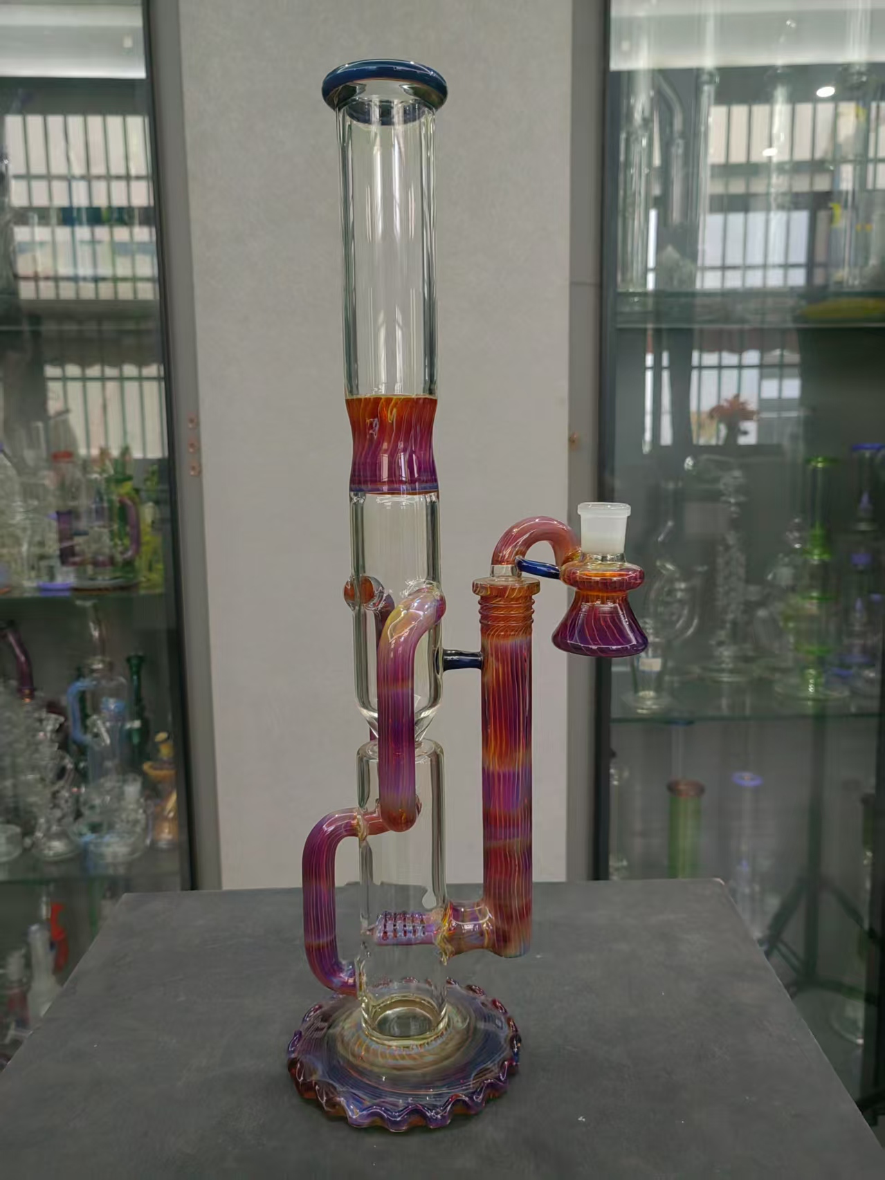 Two tone Passion Red with rainbow color converter pipe accessories oil burner for ash catchers recycler bubbler