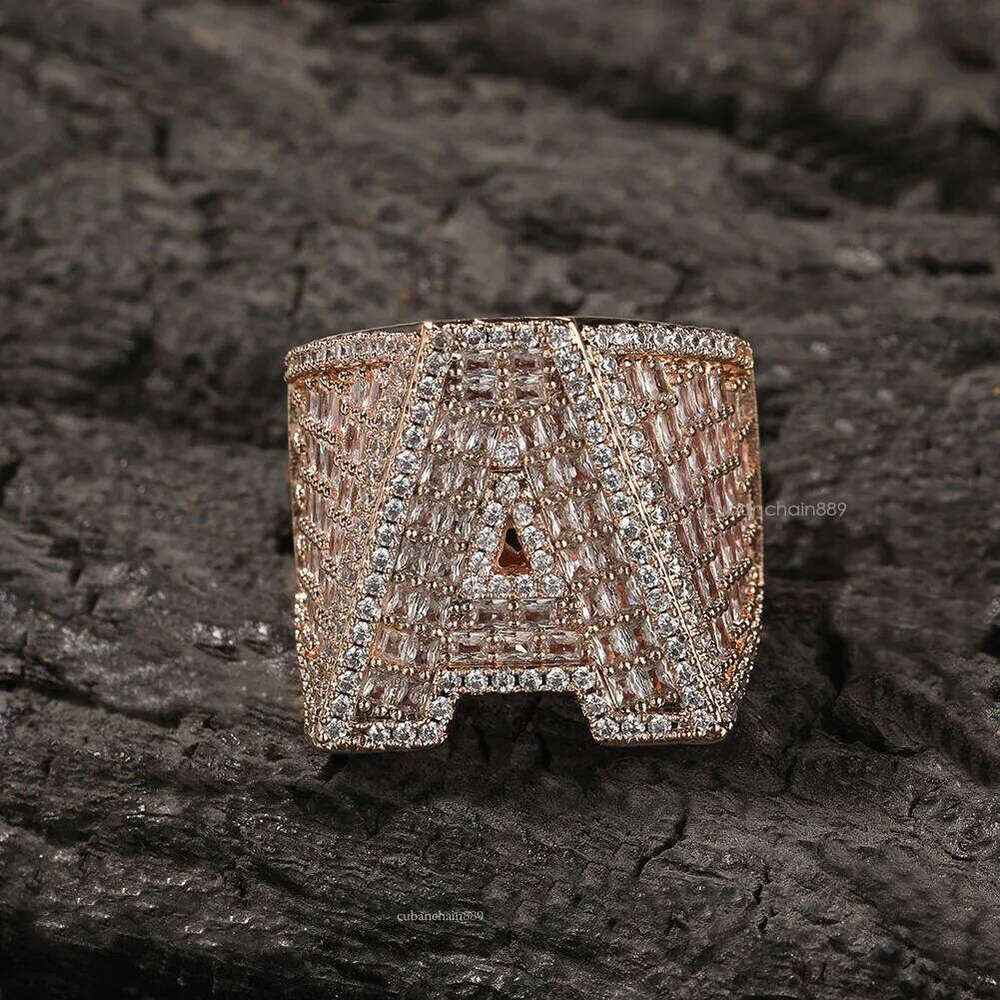 Hip Hop Custom Sterling Sier Cz Moissanite Rings Jewelry Iced Out Gold Plated A-Z Letter Ring For Men