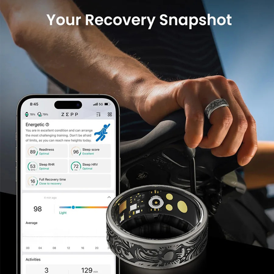 Smart Ring - Fitness Tracker with Sleep Monitor Pedometer 20 Exercise Modes IP68 Waterproof USB Rechargeable Stainless S 250526