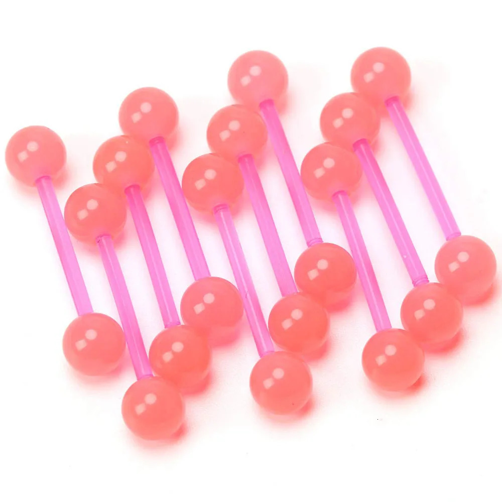 10Pcs 14G 16mm Glow in Dark Flexible Acrylic Tongue Ring or Nipple Ring Staight Tongue Barbell Retainer Piercing Jewelry Pink 250526