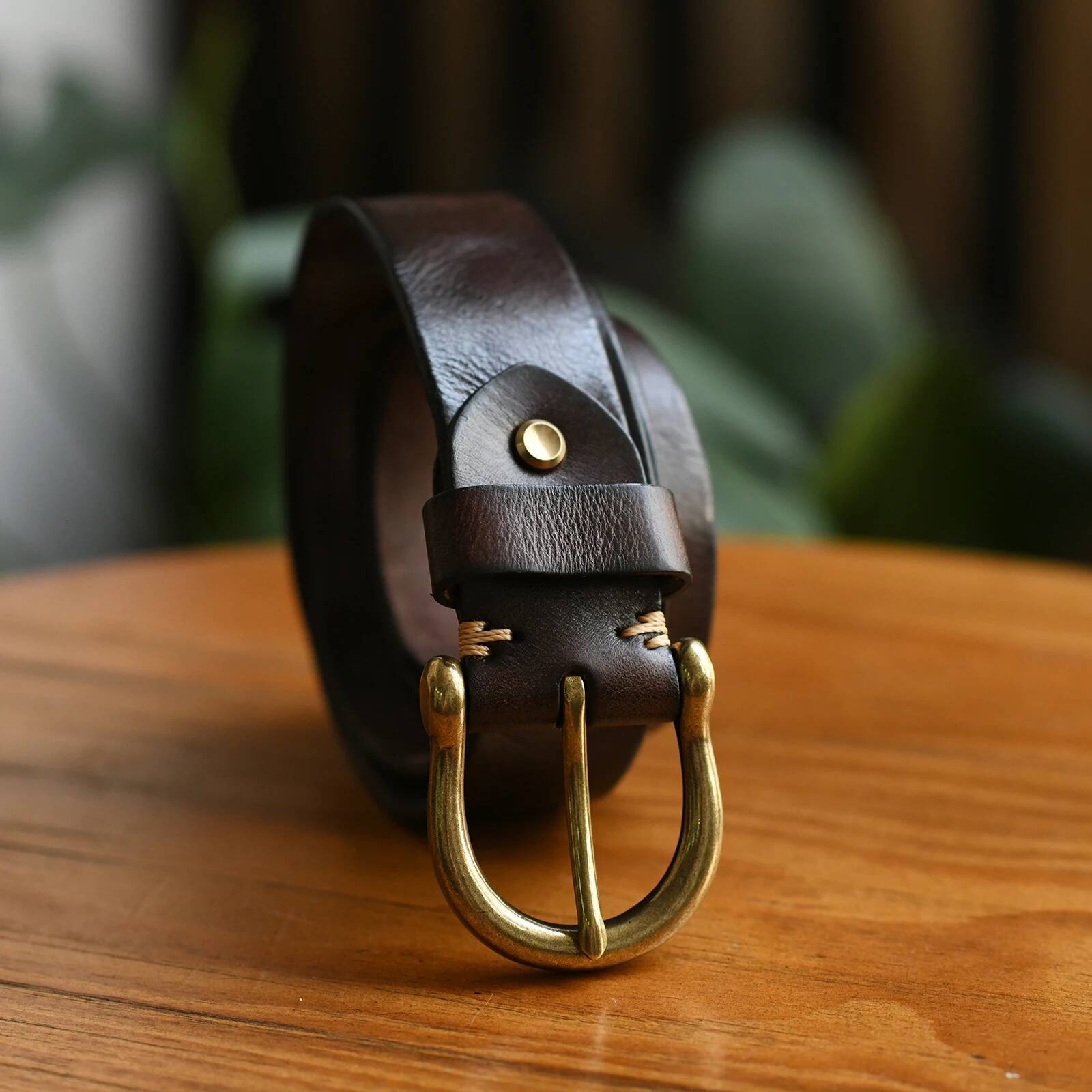 Handmade Classic Retro Style Pure Copper Horseshoe Buckle No interlayer Cowhide Men's Genuine Leather Jeans Man design Belt