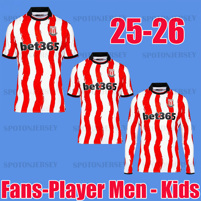 Stoke City 25-26 Home Kit soccer jersey Mens Home Shirt red strip tops football shirts long sleeve kids 2025 2026