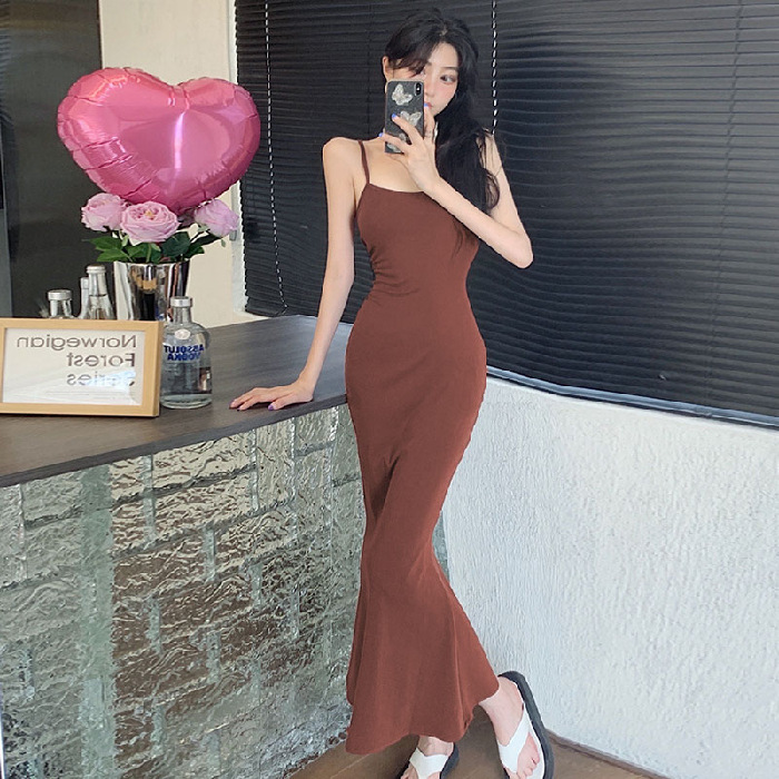 XL140 Summer pure fishtail suspender long skirt for women, simple waist slimming hip skirt for women