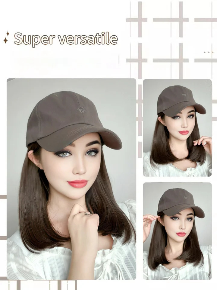 Synthetic12/16/18inch duckweave cap straight hair inward wig baseball capwater wave wig extensions ponytail daily Christmas 250530