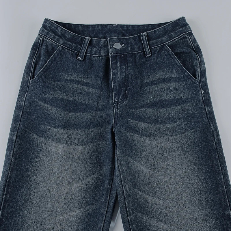 Darlingaga Fashion Washed Buttons Jeans For Women Loose Low Rise Basic Trousers Chic Style Pockets Straight Leg Denim Pants 250527