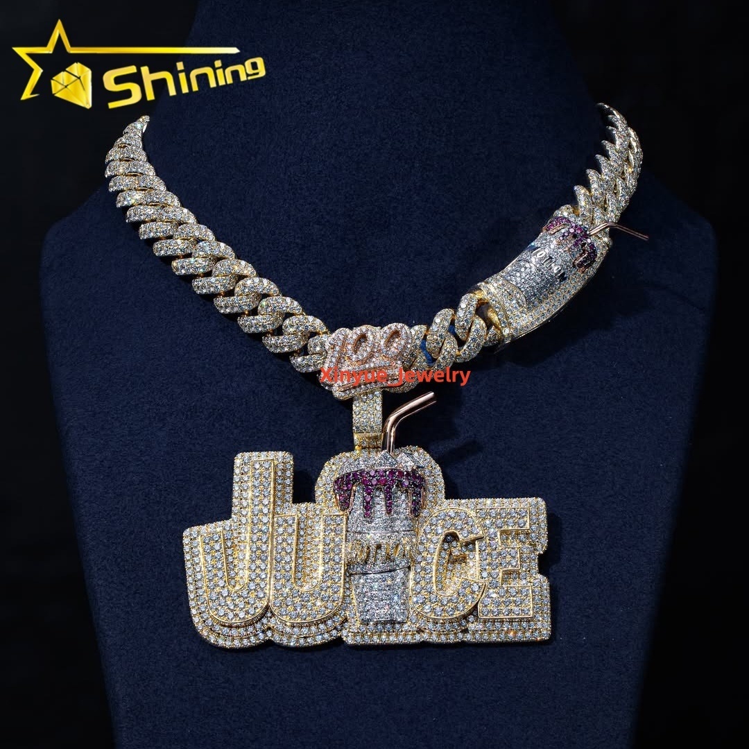 Yellow Gold Vvs Moissanite Diamond Hip Hop Custom Iced Out 925 Silver Name Chain Cuban Necklace