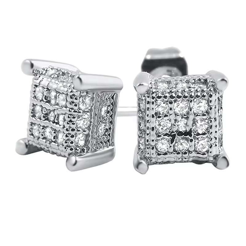 Dropshipping Hip Hop Jewelry 925 Sterling Silver Prong Setting 7x7mm VVS Moissanite 3D Cube Box Diamond Stud Earrings for Mens
