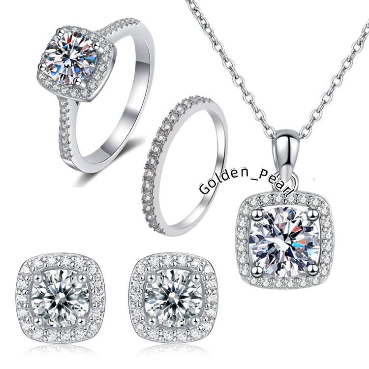 Classic vintage 925 Sterling Silver Custom Jewelry VVS1 Moissanite GRA Certificate rings earring necklace jewelry set for Ladies
