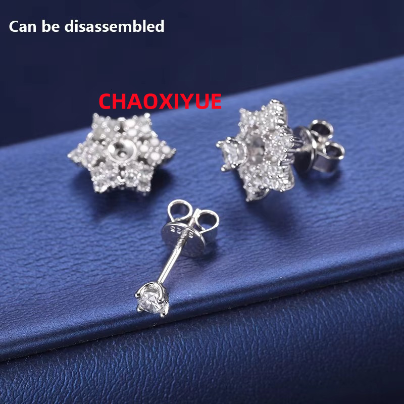 925 Sterling Silver Moissanite Diamond Snowflake Stud Hip Hop Hoop Earrings for Women Men