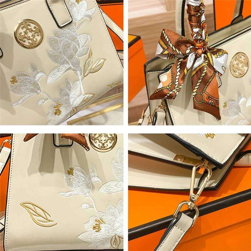 Designer Luxury Toptrends Chinese Style Embroidery Tote Handbags For Women 2025 Designer Scarf Mom Work Ladies Shoulder Crossbody Bags