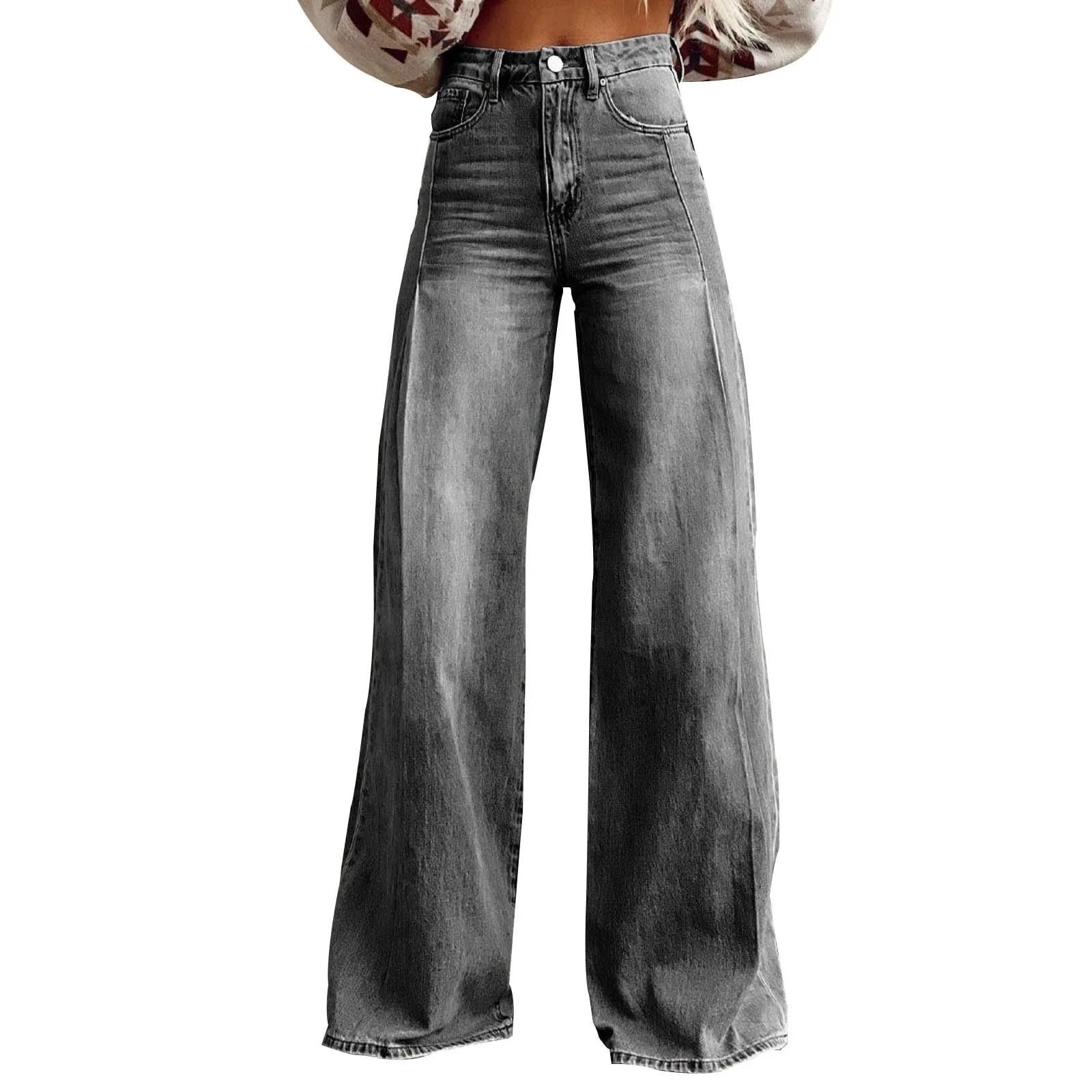 Vintage Jeans Women Irregular High Waist Slimming Wide Leg Mop Long Pants Fashion Blue Baggy Jeans Streetwear Pants 250527