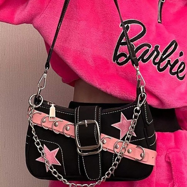 designer Chain Bag Sweet Spicy Bag Laser Heart Sweet Cool Girl Y2K Niche Design Small Bag New Hot Girl Underarm Bag