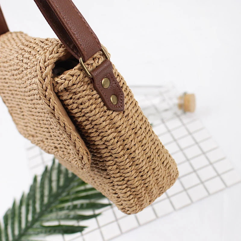 Small Straw Bucket Crossbody bag For Female Summer Straw Weave Womens Handbags Purses Fashion Simple Shoulder Bags 250530