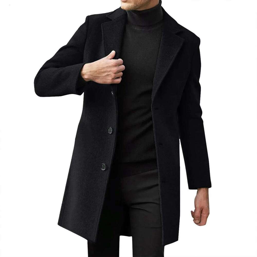 Men's Wool-Polyester Blend Casual Trench Coat for Everyday Wear