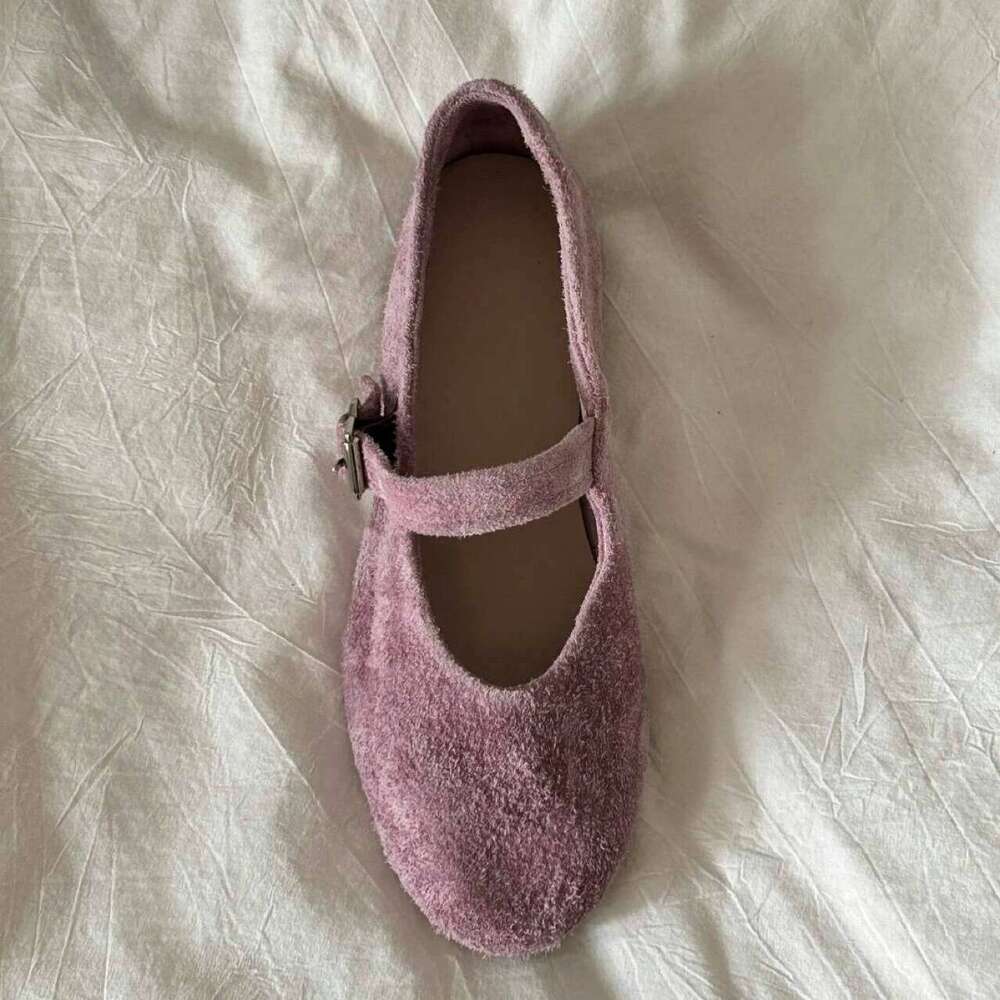 ~Cowhide Velvet Mary Jane Ballet for Women, Flat Shallow Mouth Single Shoes, Red Bowknot Furry Shoes
