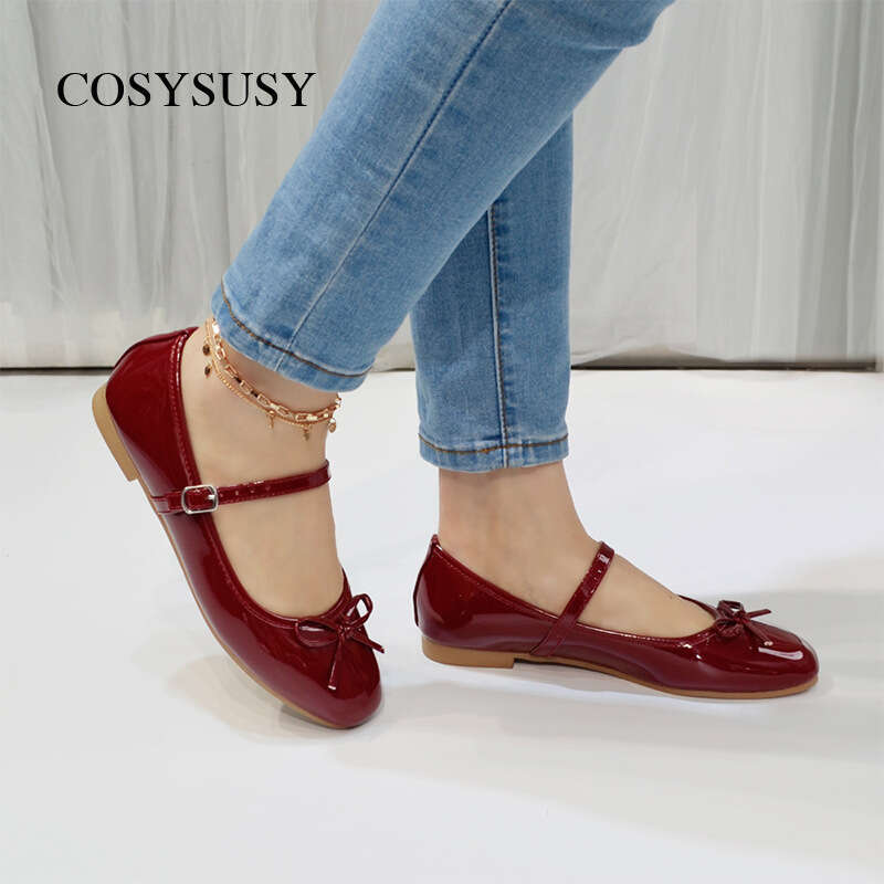 Burgundy Mary Jane for Women 2025 New Spring Summer One-Strap French Style Slip-On Shoes
