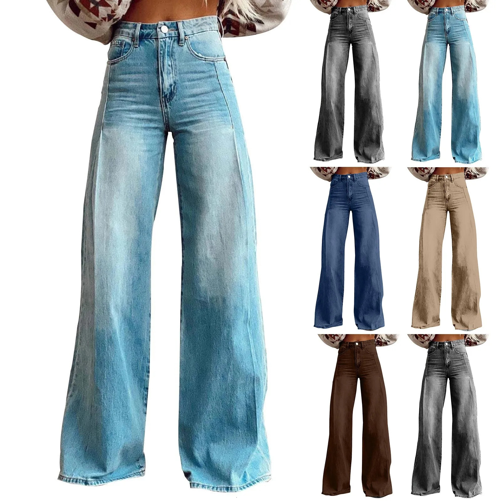 Vintage Jeans Women Irregular High Waist Slimming Wide Leg Mop Long Pants Fashion Blue Baggy Jeans Streetwear Pants 250527