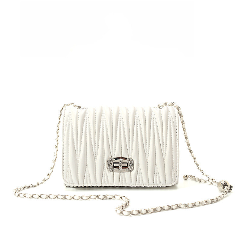 designer New 2025 Fashion Versatile Pleated Chain Rhinestone Small Square Bag for Women Commuting Shoulder Crossbody Bag Wholesale Cross-border