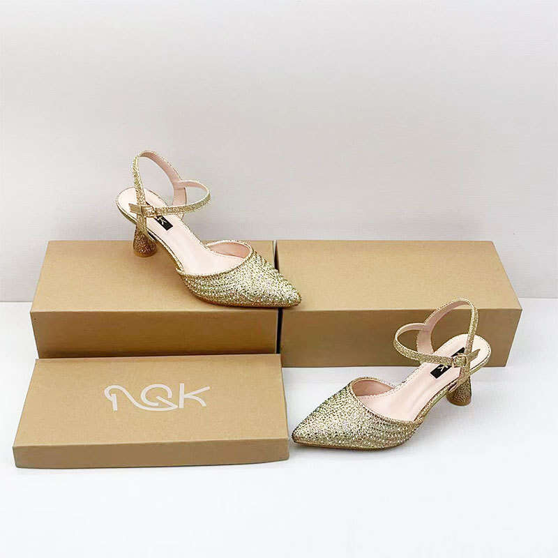 Green New Style Elegant Versatile Pointed Toe Open Back Simple Rhinestone Design Women's High Heels