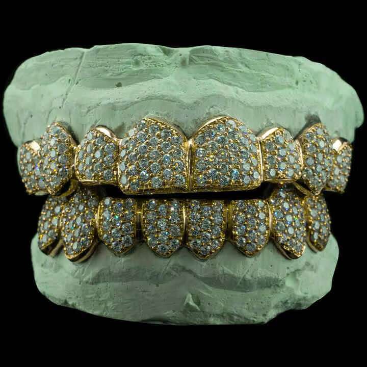Wholesale Custom Hip Hop Teeth Grillz 8 Top 8 Bottom Fully Iced Out 925 Sterling Silver Diamond Moissanite Grillz for Men