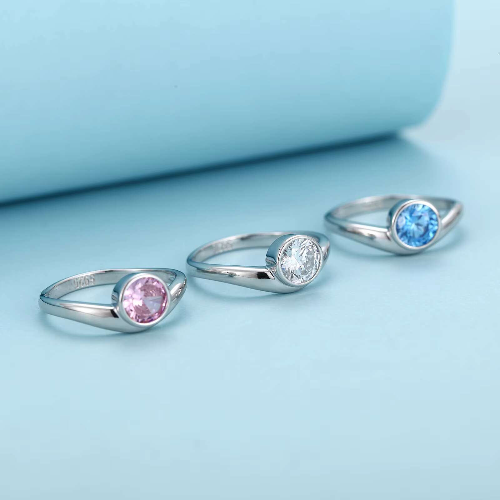 New Bohemian 6.5mm 1ct VVS Blue Moissanite with GRA Certificate 925 Sterling Silver Jewelry Women Wedding Ring