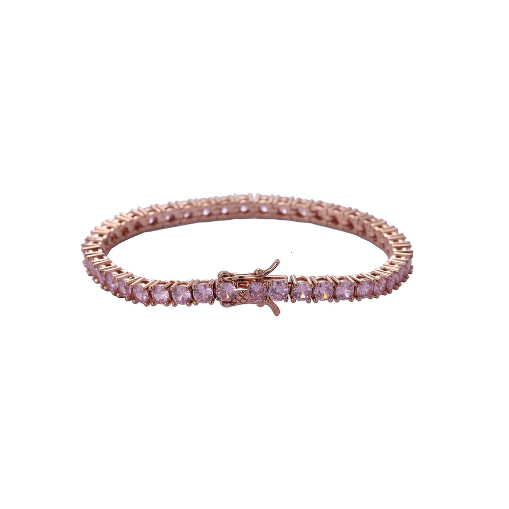 Hip hop Necklace 4mm copper inlaid pink Moissanite one row bracelet fashion brand men and women lovers hip hop jewelry moissanite
