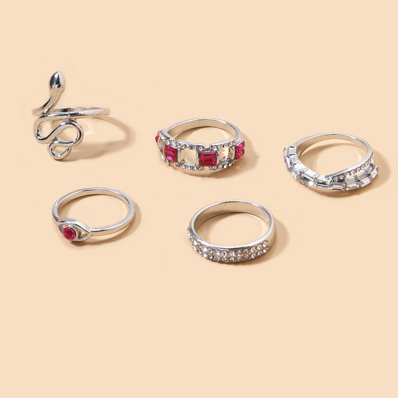 New European and American Style Alloy Snake shaped Ring Set Five piece Stackable Rings for Women