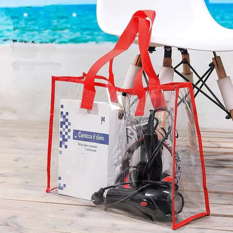 Large Capacity Women Clear Tote PVC Waterproof Transparent Handbags Female Shopper Shoulder Bag Summer Beach Portable Pouch 250530