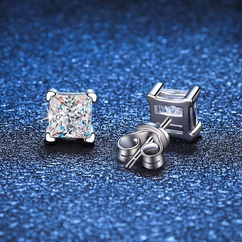 Silver S925 Real Moissanite Stud Earrings 1.6CT Square Diamond Women Men Earrings High Jewelry Original Making