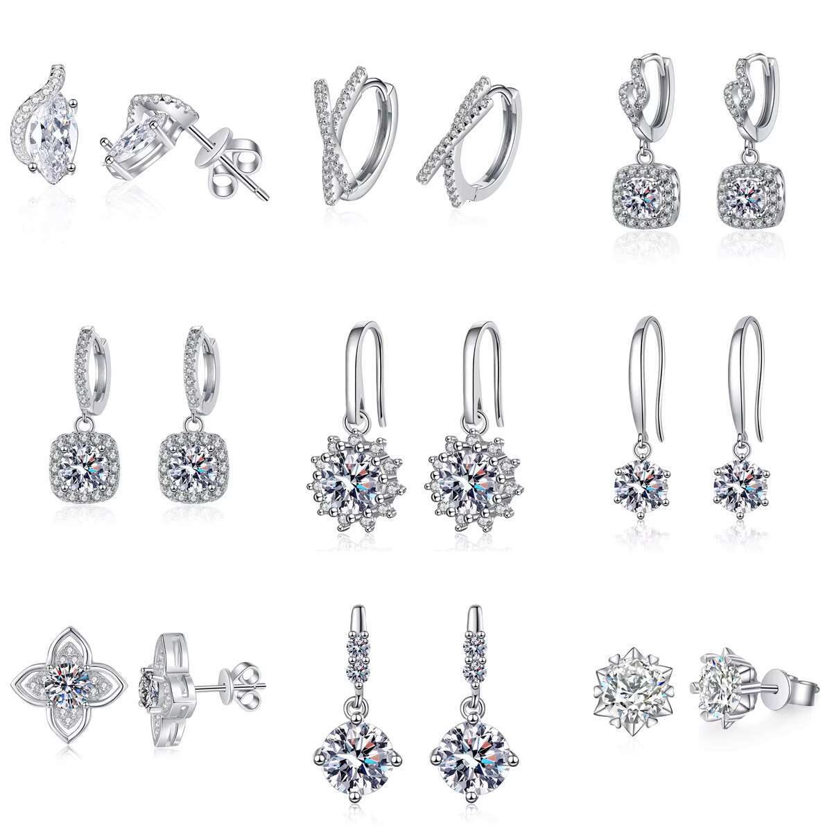 Hot Sale Diamond Tester Vvs 925 Sterling Silver Snowflake Round Cut Moissanite Earrings Women Wedding Jewelry 0.5ct