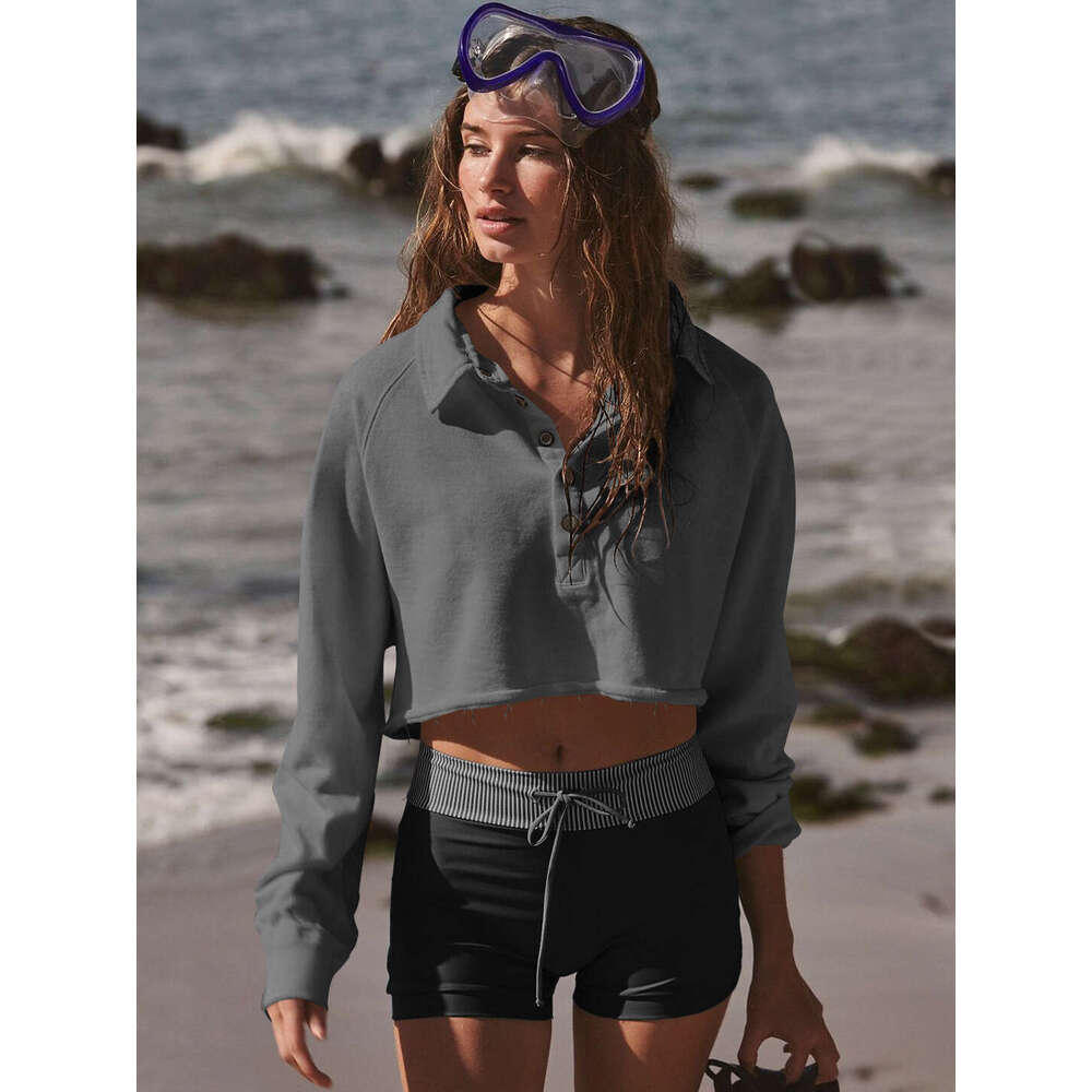 New Street Style Polo Shirt Button Trendy Brand Short Top Pullover Sweatshirt Jacket for Women Spring Autumn
