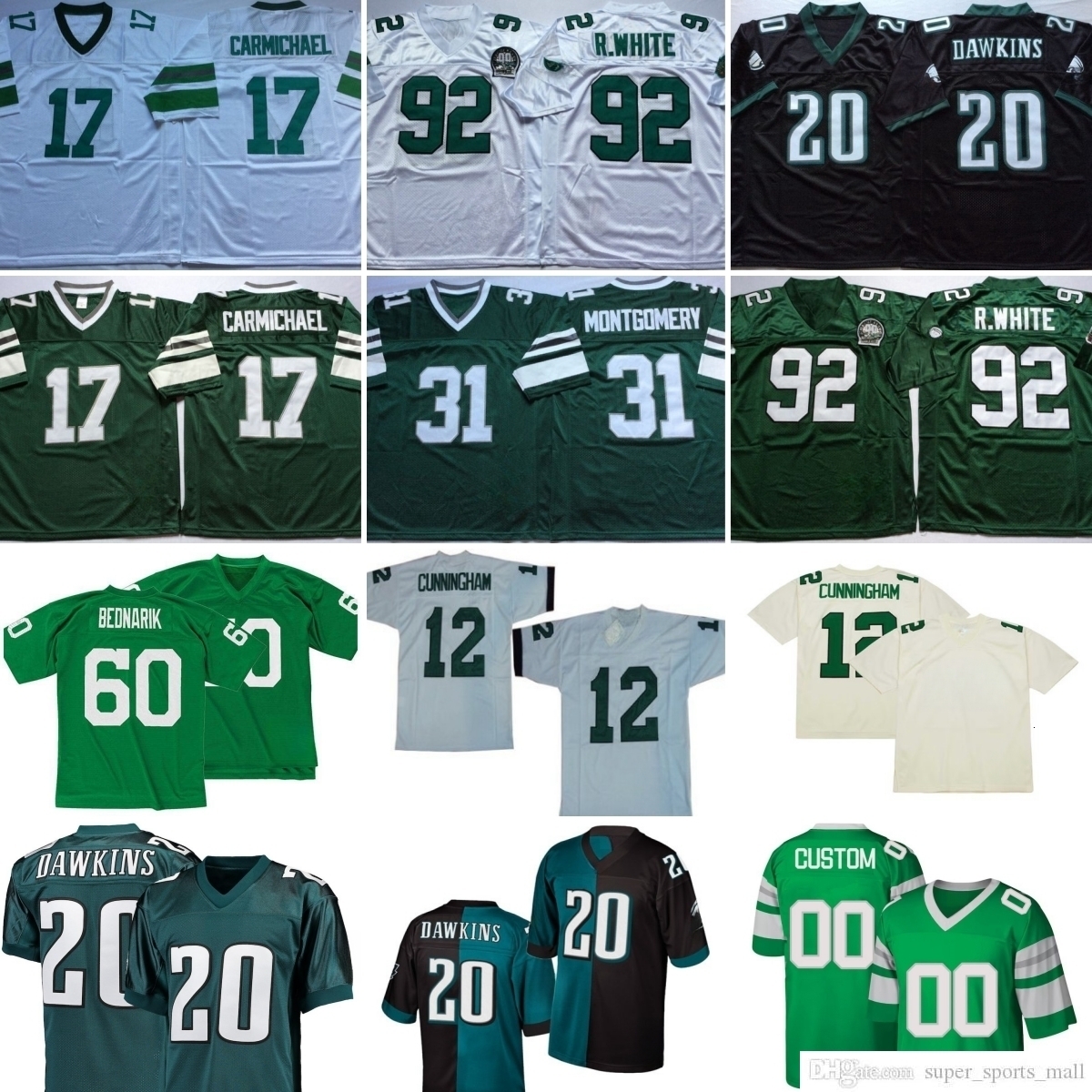 75th Throwback 12 Randall Cunningham Football Jerseys 20 Brian Dawkins 7 Ron Jaworski 17 Harold Carmichael 31 Wilbert Montgomery 48 Wes Hopkins 60 Chuck Bednarik