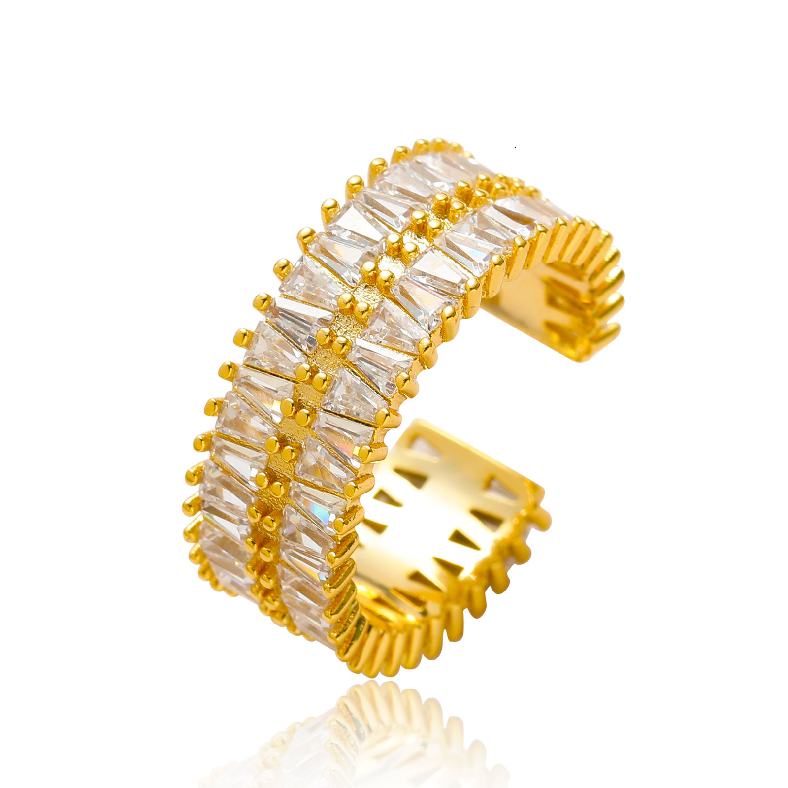 Hip hop mens and womens double row T-shaped Moissanite open ring niche fashion hip-hop personality ring simple accessories moissanite