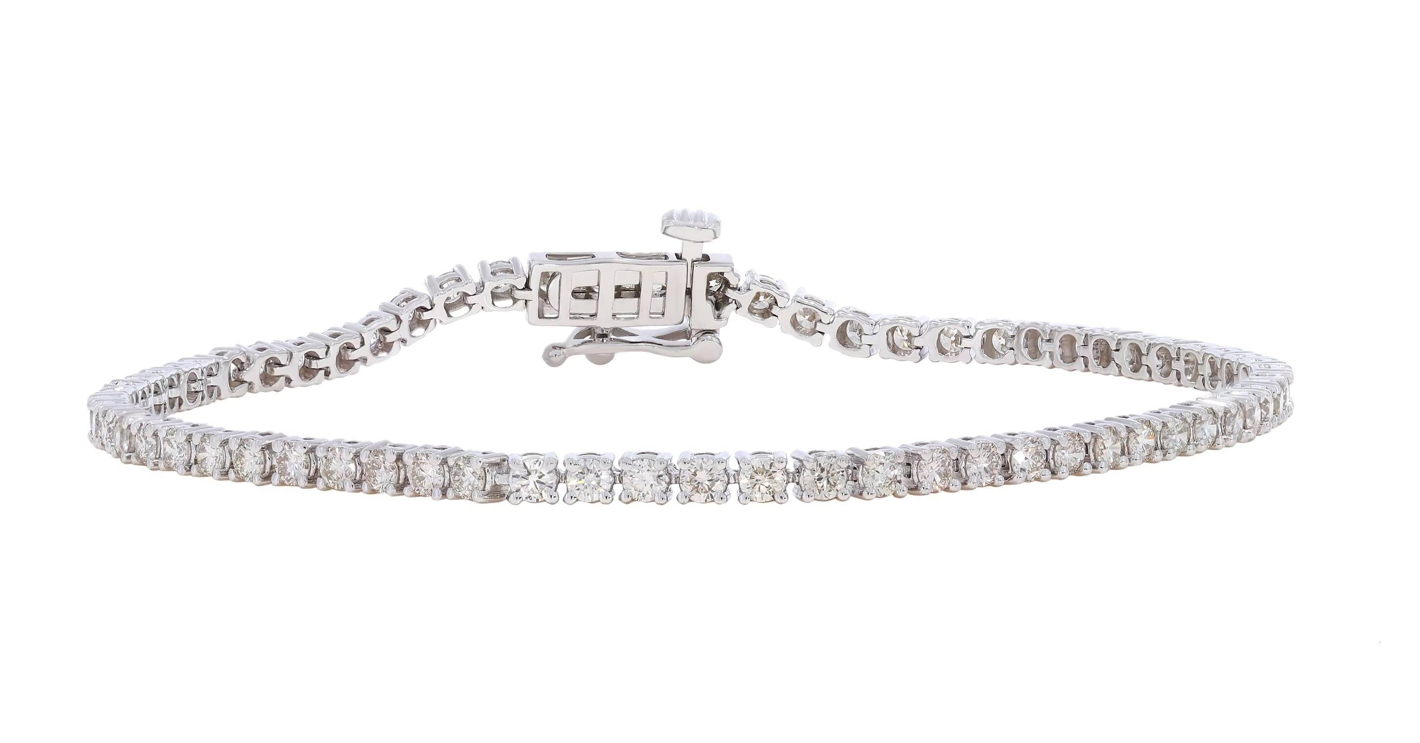 14k White Gold Celestial Beauty 1.00Ct Round Quartz Tennis Bracelet