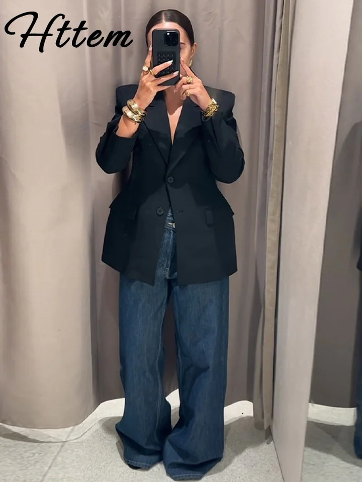 Fashion Black Suit Coat Women Lapel One Button Full Sleeve Pocket Female Blazer 2025 Spring Autumn Lady Office Outwear 250530