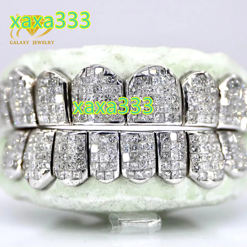 Princess Cut Vvs Moissanite Diamond Grillz 925 Silver Iced Out Teeth Grills Hiphop Invisible Setting Moissanite Custom Grillz