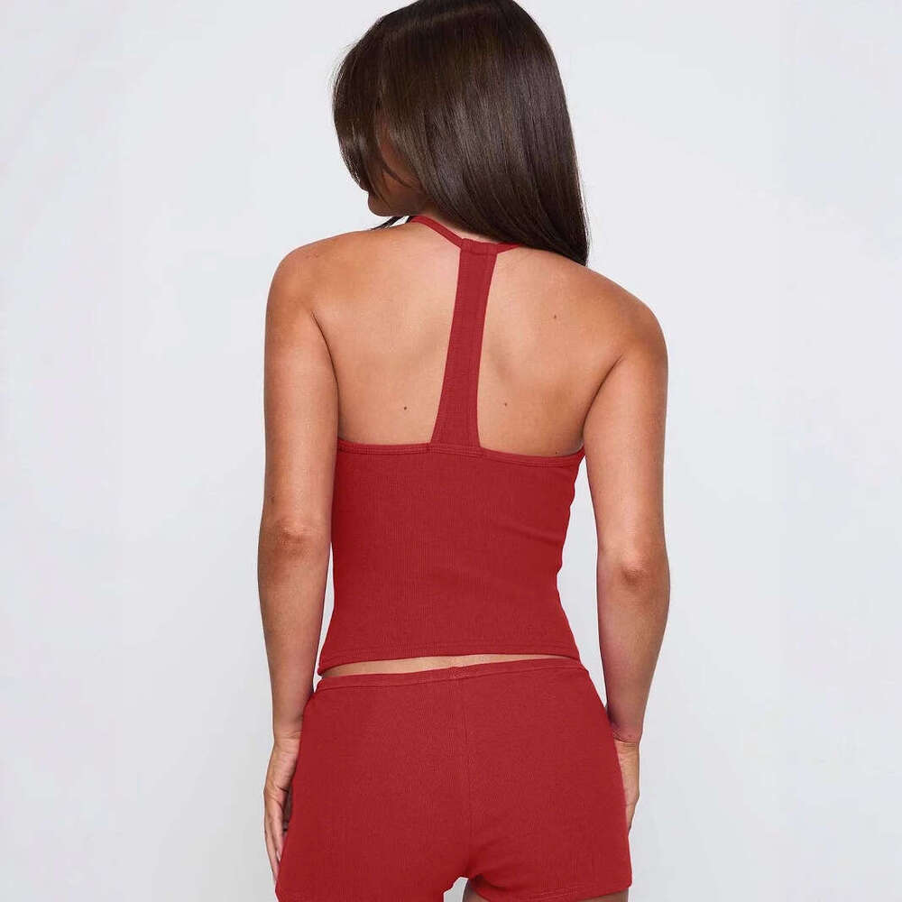 2025 Women's Camisole Vest Outerwear Ribbed Knit Solid Color Sleeveless Top Base Shirt 1062