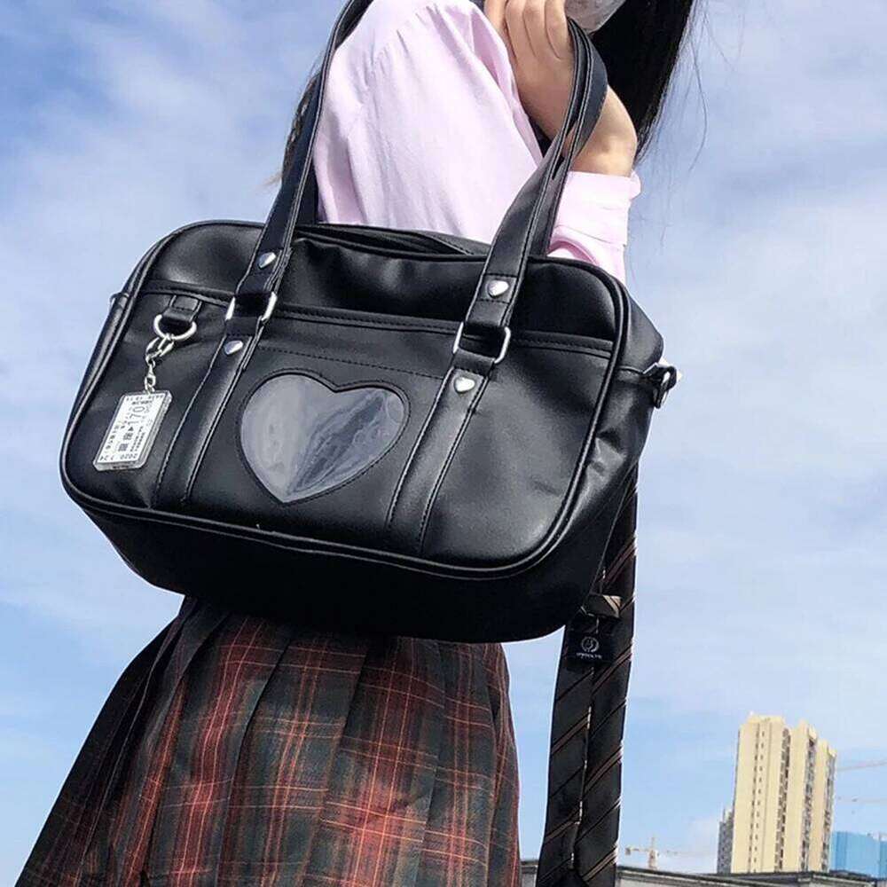 Free Shopping Japanese Student PU Leather Schoolbag Large Capacity Shoulder Lolita Heart JK Uniform Bag Cosplay Anime Handbags Tote