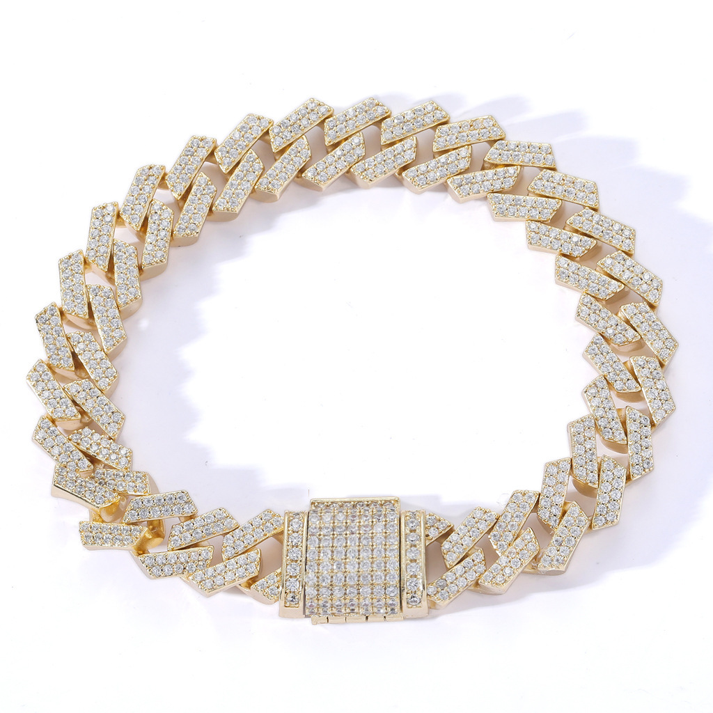 Bracelet hip hop 12mm diamond Cuba Necklace 18K gold plated double row Moissanite personalized trendsetter mens Bracelet moissanite
