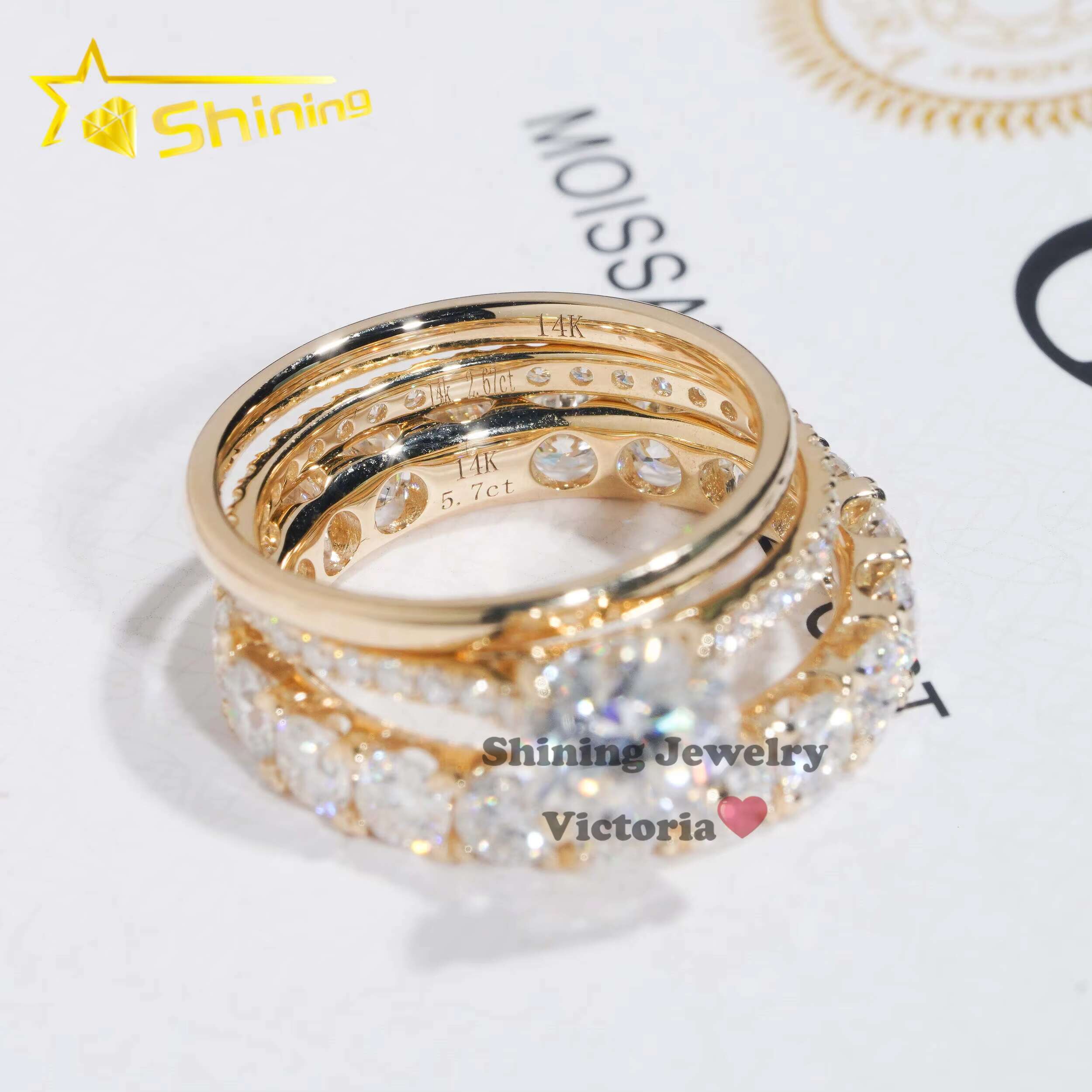 Custom Moissanite Wedding Band Ring 925 Silver 10K14K 18K Soild Gold Luxury Engagement Ring Set for Ladies