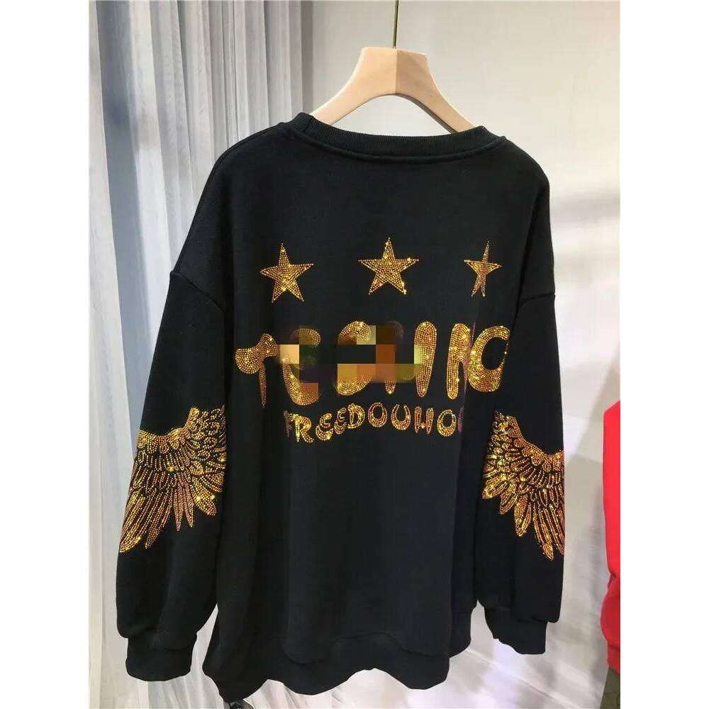 Women's Sweatshirt European Style Heavy Duty Embroidery Oversized Casual Crew Neck Loose Fit Top