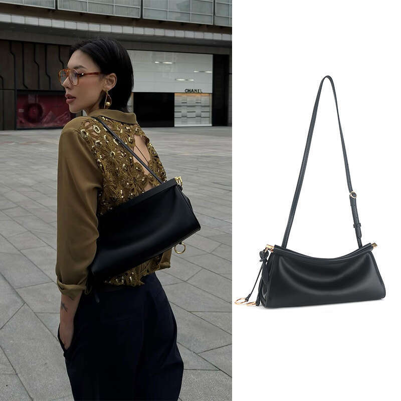 New French Style Niche Hidden Clip Minimalist Single Shoulder Underarm Genuine Leather Fashion Baguette Bag for Women