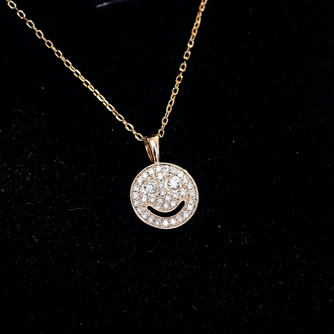 Provence Jewelry Custom Happy Smiley Face DEF VVS Lab Grown Diamond Hip-Hop Pendant Funny Face With White Yellow Rose 10k 14k 18k Solid Gold Options