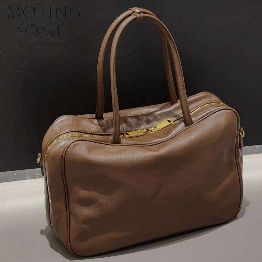Motingsome Niche Design Briefcase For Women Vegetable Tanned Cowhide Retro Handbag Messenger Shoulder Bag Underarm Tote