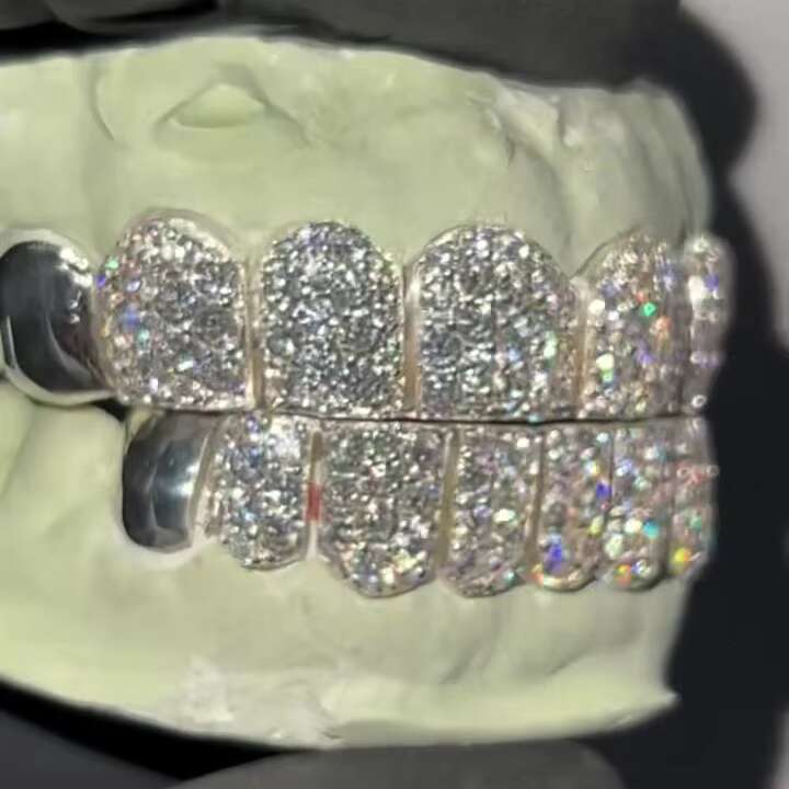 Custom Ice Out Hiphop 925 Sterling Silver 10k 14k 18k Gold Moissanite Grillz Perm Cut Hip Hop Jewelry Honeycomb Grilliz