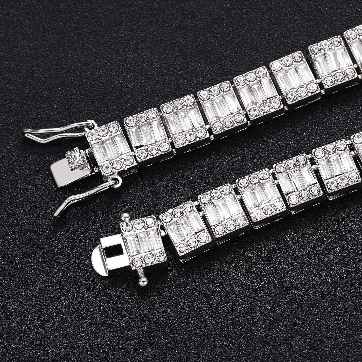 Square 10mm square diamond round diamond full diamond Cuban chain hip-hop bracelet personalized mens accessory moissanite